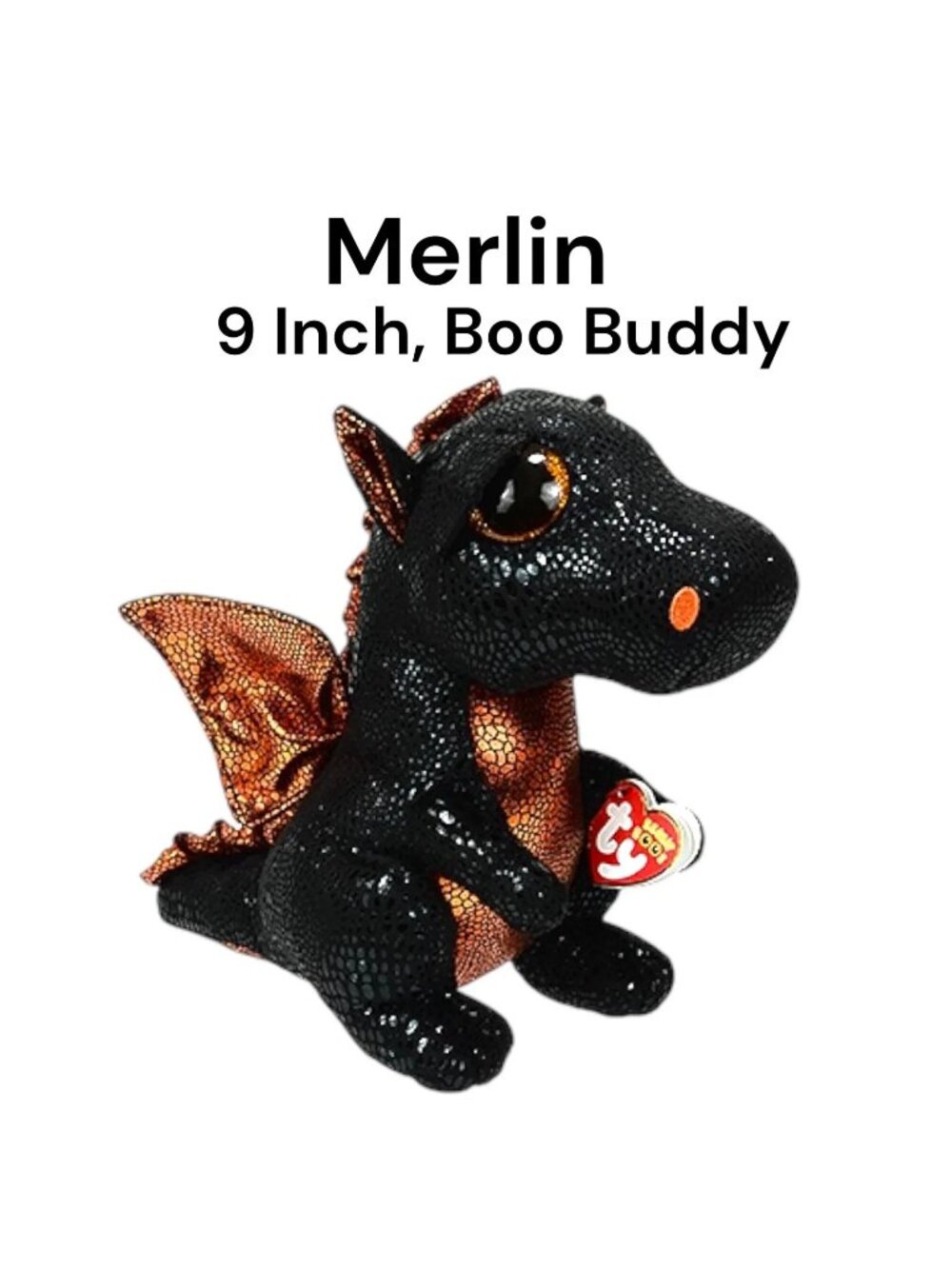 Ty Beanie Boos - Merlin the Dragon, Glitter Eyes, MWMT Stuffed Animal Toy